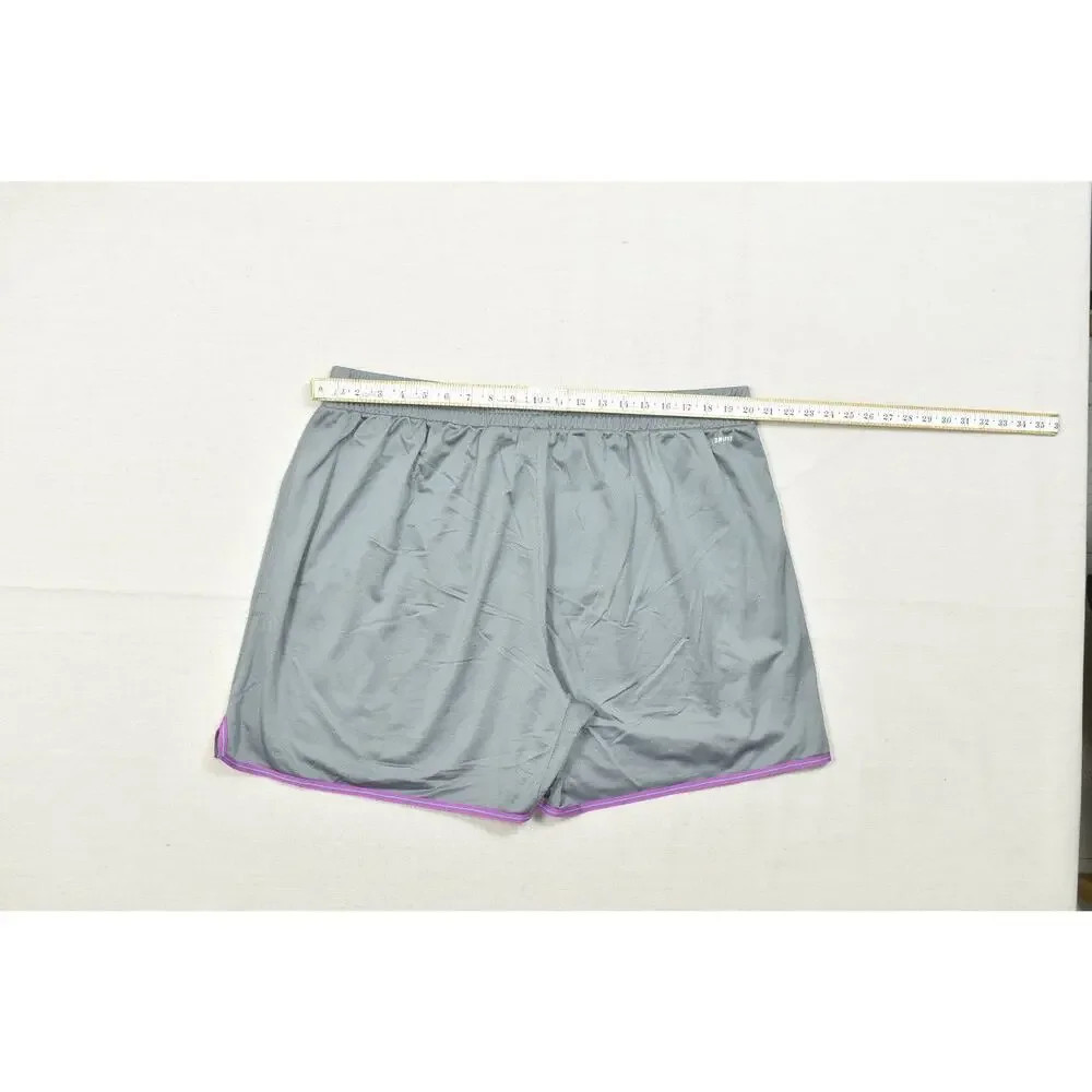 Nike Dri-Fit Women's 2X Gray Mesh Athletic Shorts Purple Trim Swoosh Logo